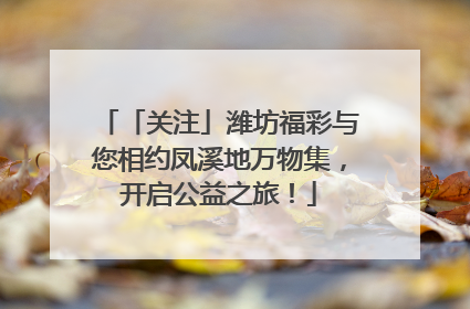 「关注」潍坊福彩与您相约凤溪地万物集，开启公益之旅！